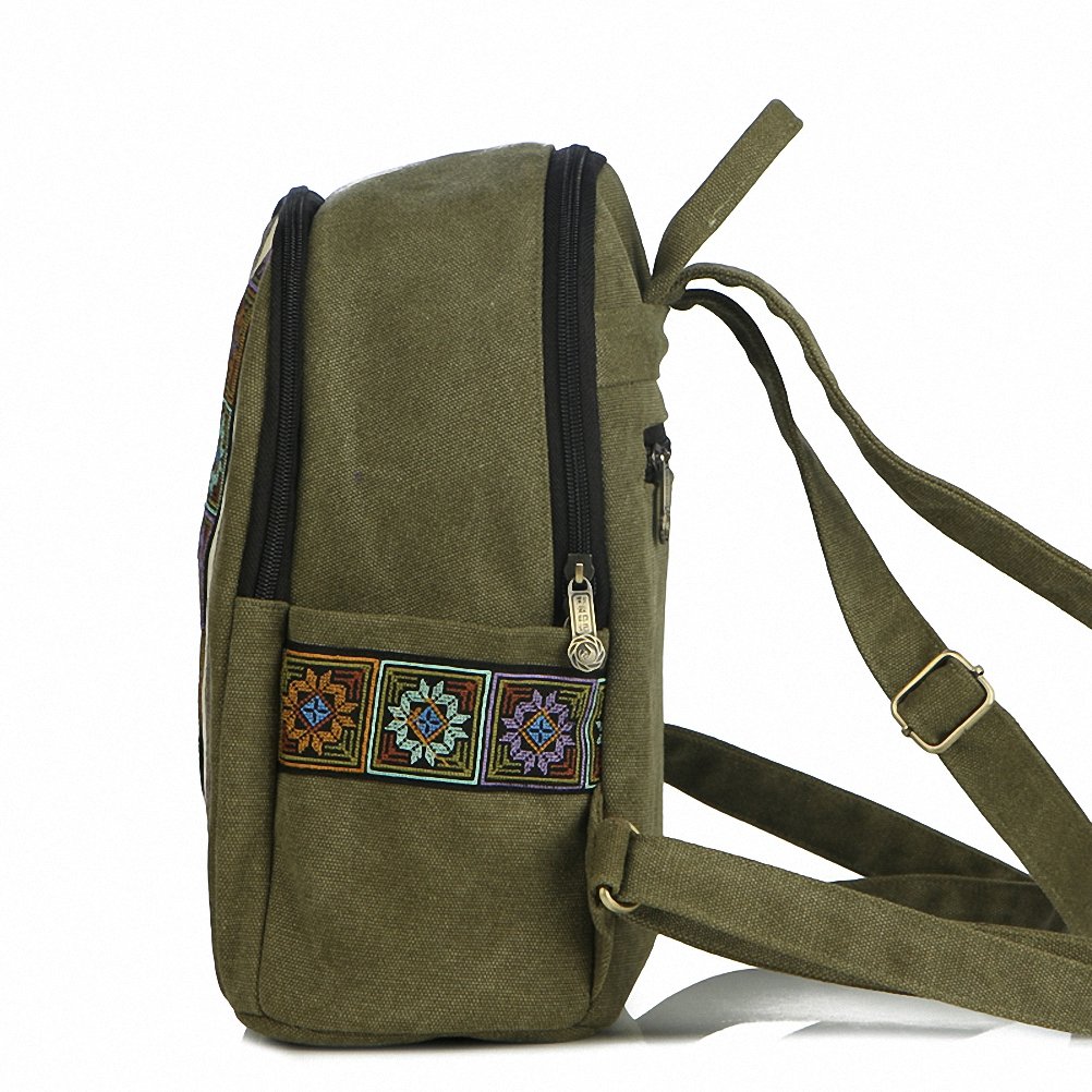 Tiamitit Women's Ethnic Totem Floral Print Mini Backpack - Embroidered Canvas Shoulder Bag for Travel, Festival & Daily Use