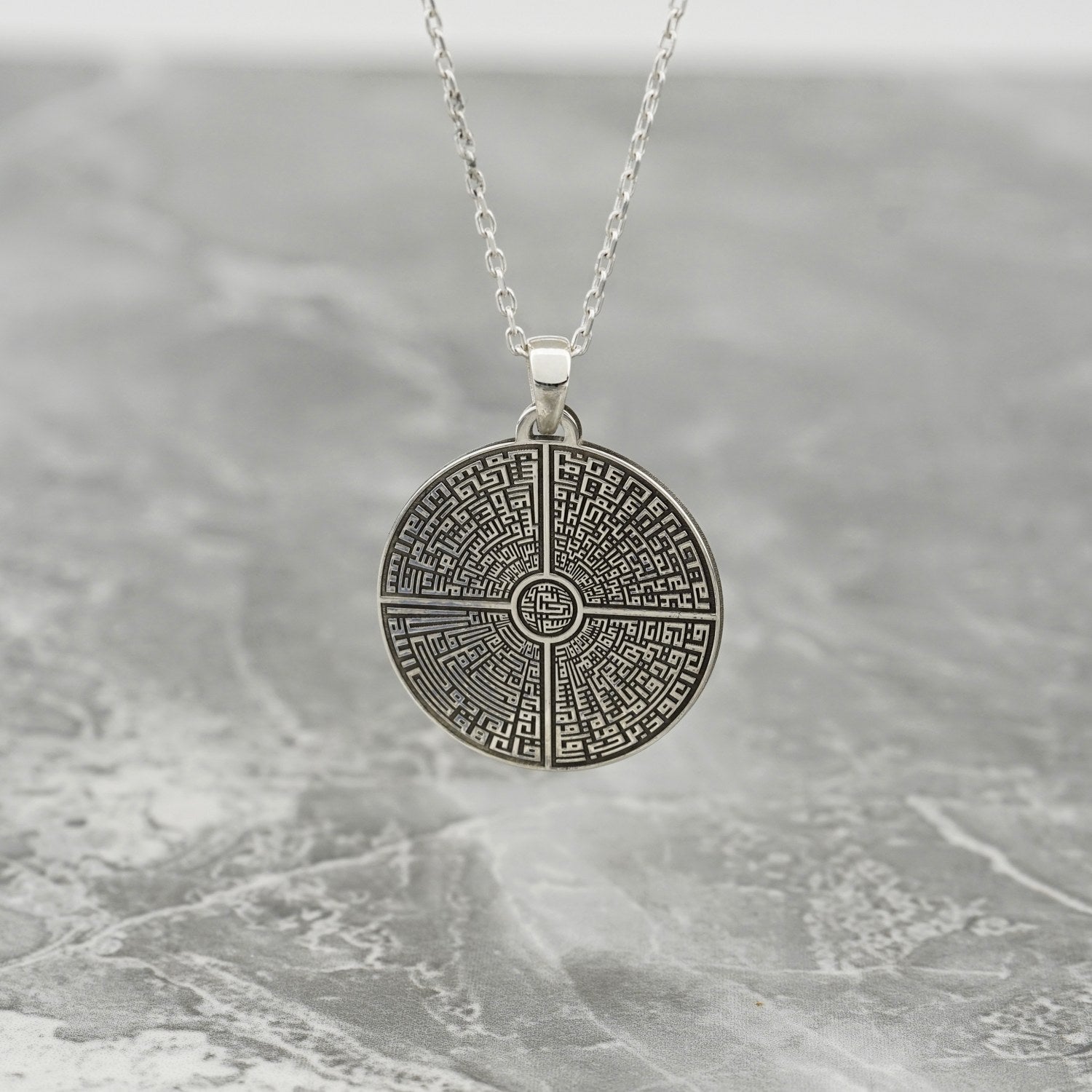 4 Qul Kufic Muslim Jewelry - 18K Gold Plated Silver Islamic Pendant Necklace for Men & Women - Perfect for Eid, Ramadan Gifts & Daily Wear - Quran Inspired Spiritual Jewelry