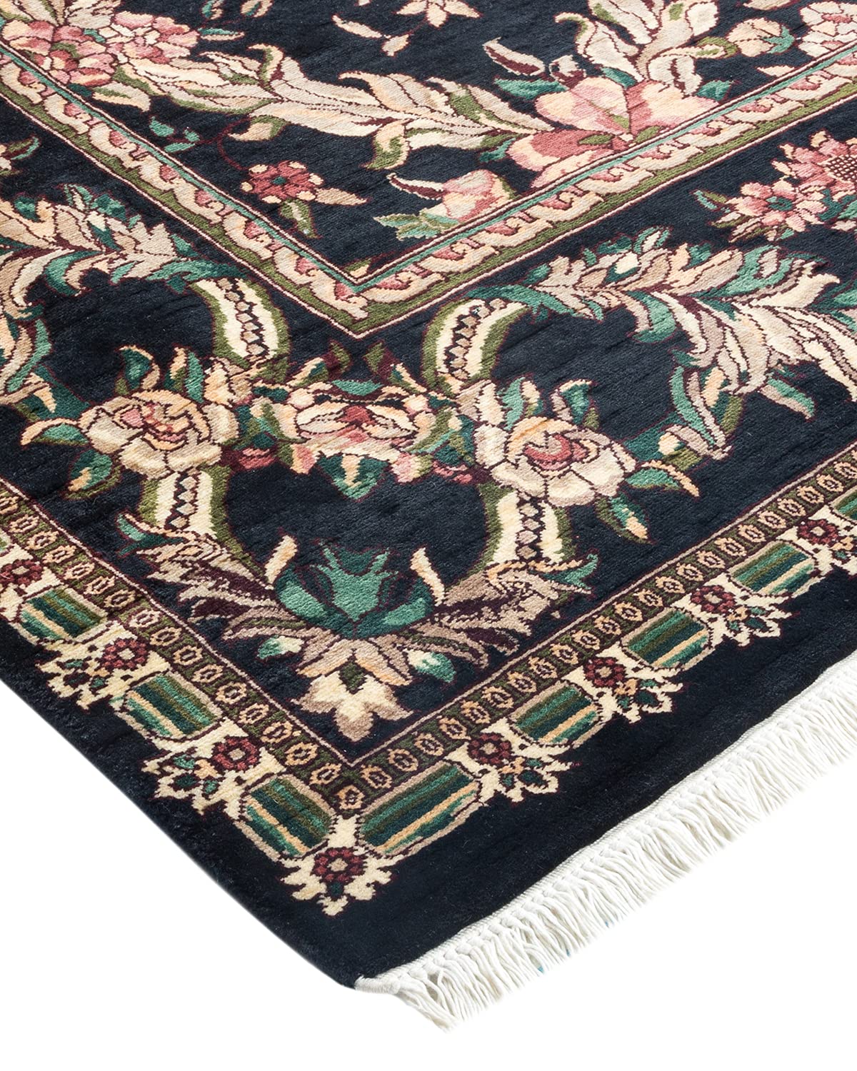 Handmade Wool Traditional Floral Mogul Black 6x9 Area Rug - One of a Kind Hand Knotted Solo Rugs for Living Room, Bedroom & Home Decor