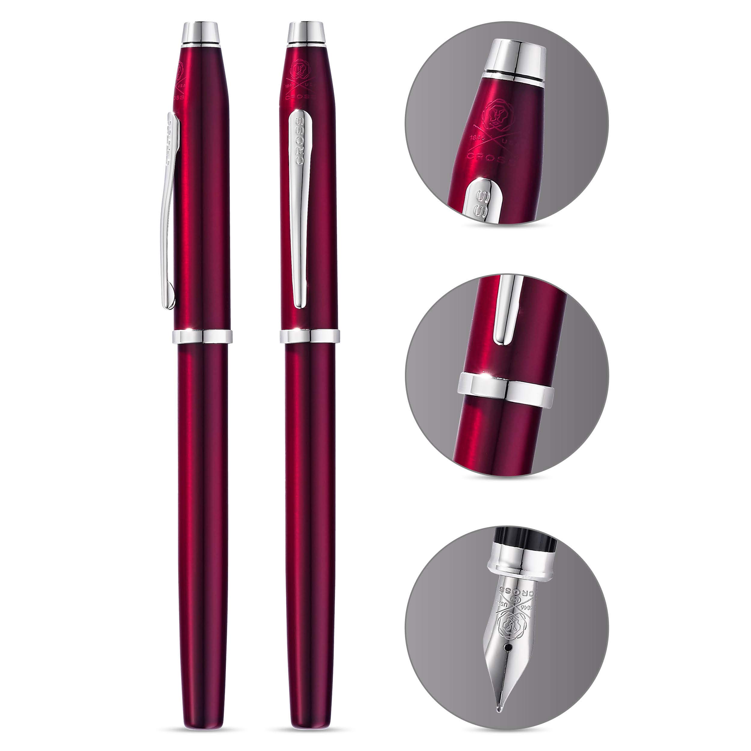 Cross Century II Refillable Fountain Pen with Medium Nib - Translucent Plum Lacquer Finish, Luxury Gift Box Included | Premium Writing Instrument for Business, Calligraphy & Gift Giving