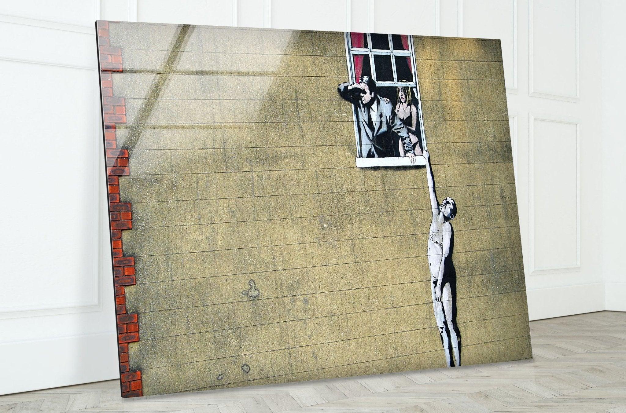 Banksy Well Hung Lover Glass Wall Art - Modern Street Art Home Decor for Living Room, Bedroom & Office - Unique Gift for Art Lovers