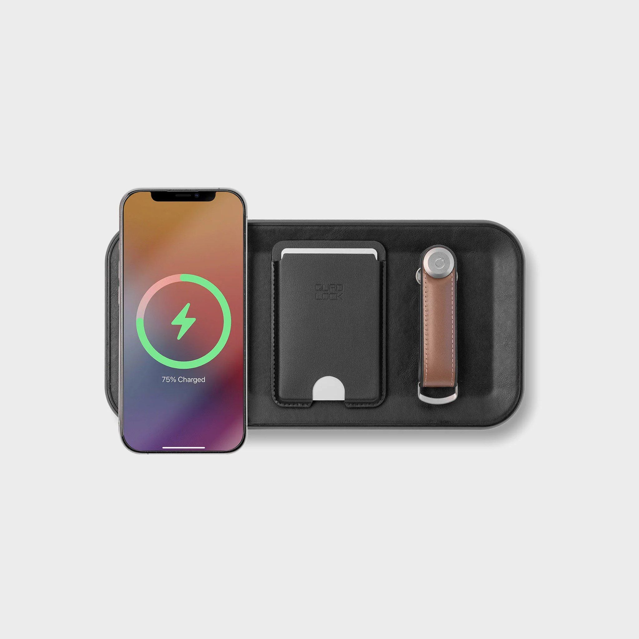 ORBITKEY Nest V2 Organizer - Premium Black Leather Desk Accessory for Keys, Cards & Small Essentials | Perfect for Office, Home & Travel Organization