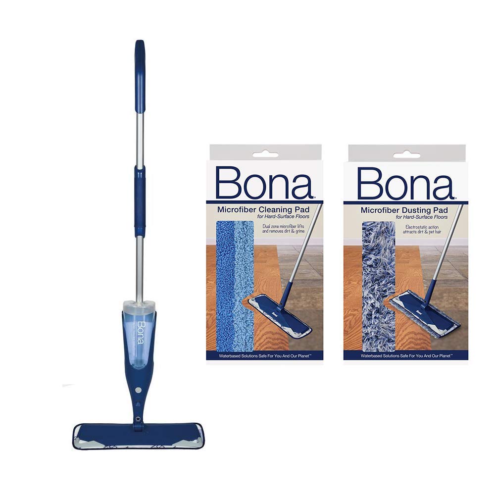 Bona Hardwood Floor Cleaner Spray - Curve Mop with Dust & Cleaning Pads for Wood Floors | Perfect for Daily Cleaning & Maintenance of Hardwood, Laminate & Engineered Wood Floors