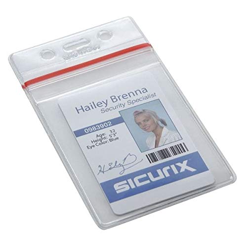 SICURIX Vertical ID Badge Holder - Pack of 50 - Durable & Clear Plastic Card Holders for Work, Security & Events - Perfect for Employees, Students & Visitors