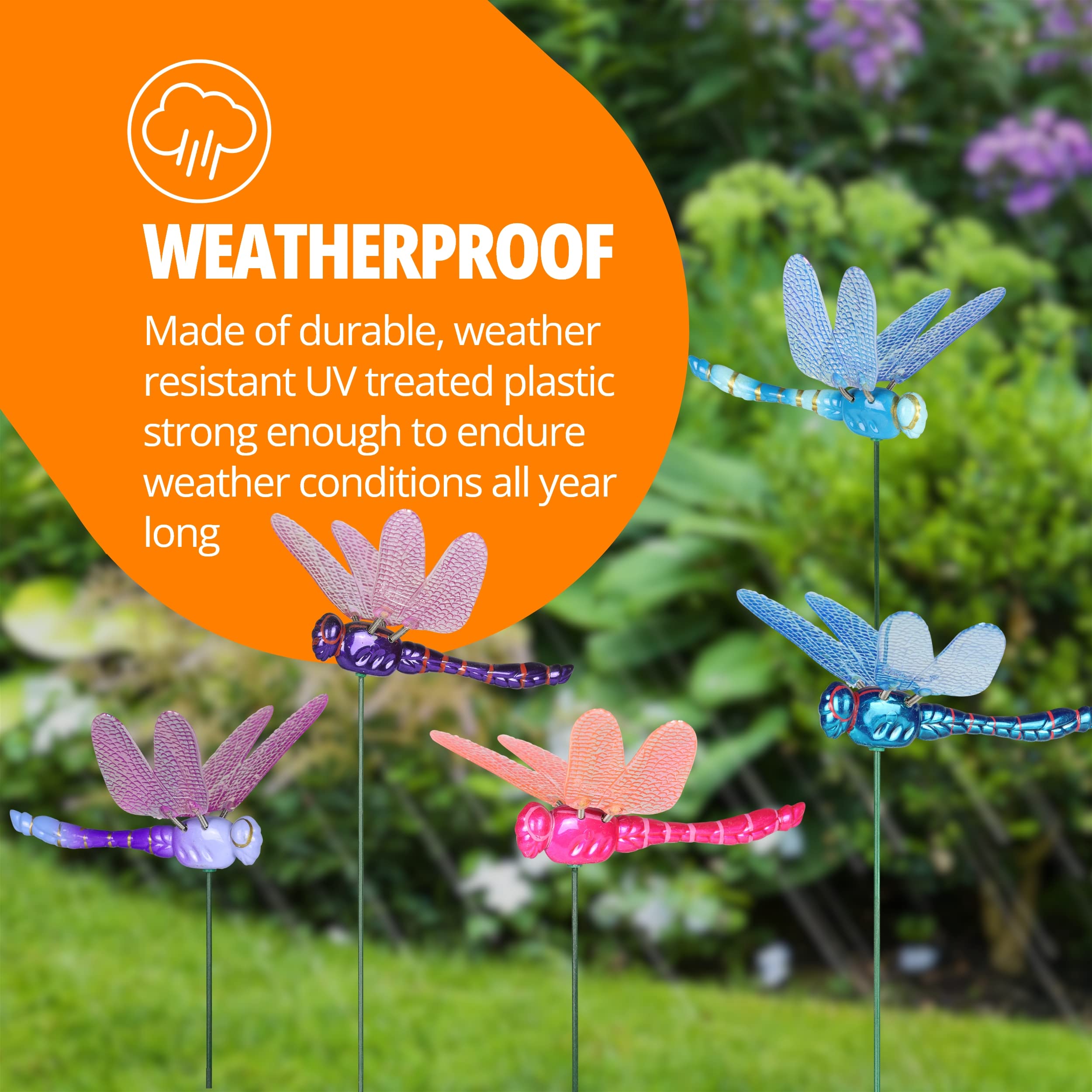 Exhart Garden Stake Set of 6 - Dragonfly Wind Spinners Outdoor Decor, 6 x 4 x 15.5 Inch Metal Yard Art for Garden, Patio, Lawn - Perfect for Backyard, Flower Beds & Landscape Decoration