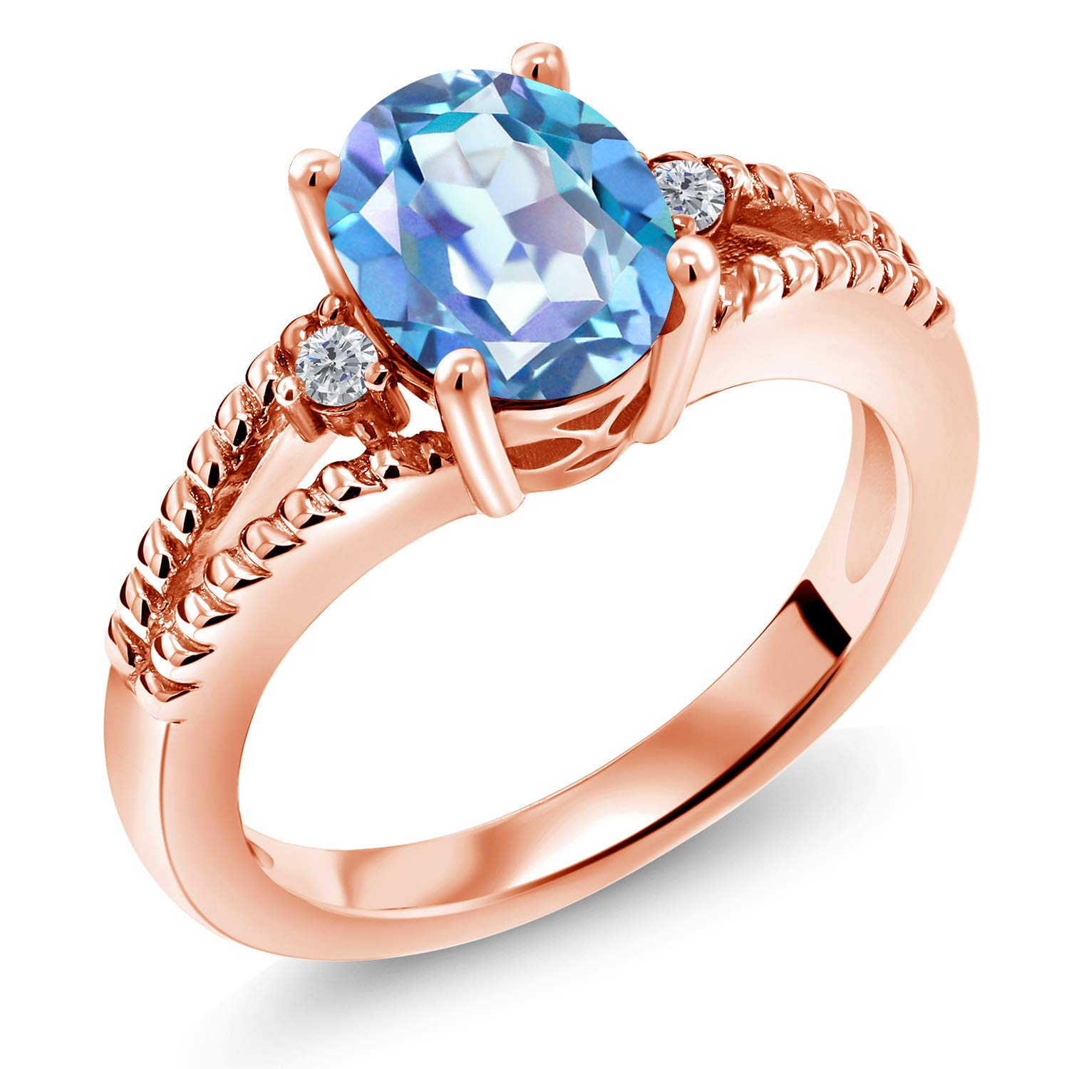 1.85 Ct Millennium Blue Mystic Quartz & Diamond Ring in 18K Rose Gold Plated Silver | Gem Stone King | Elegant Jewelry for Weddings, Anniversaries & Special Occasions