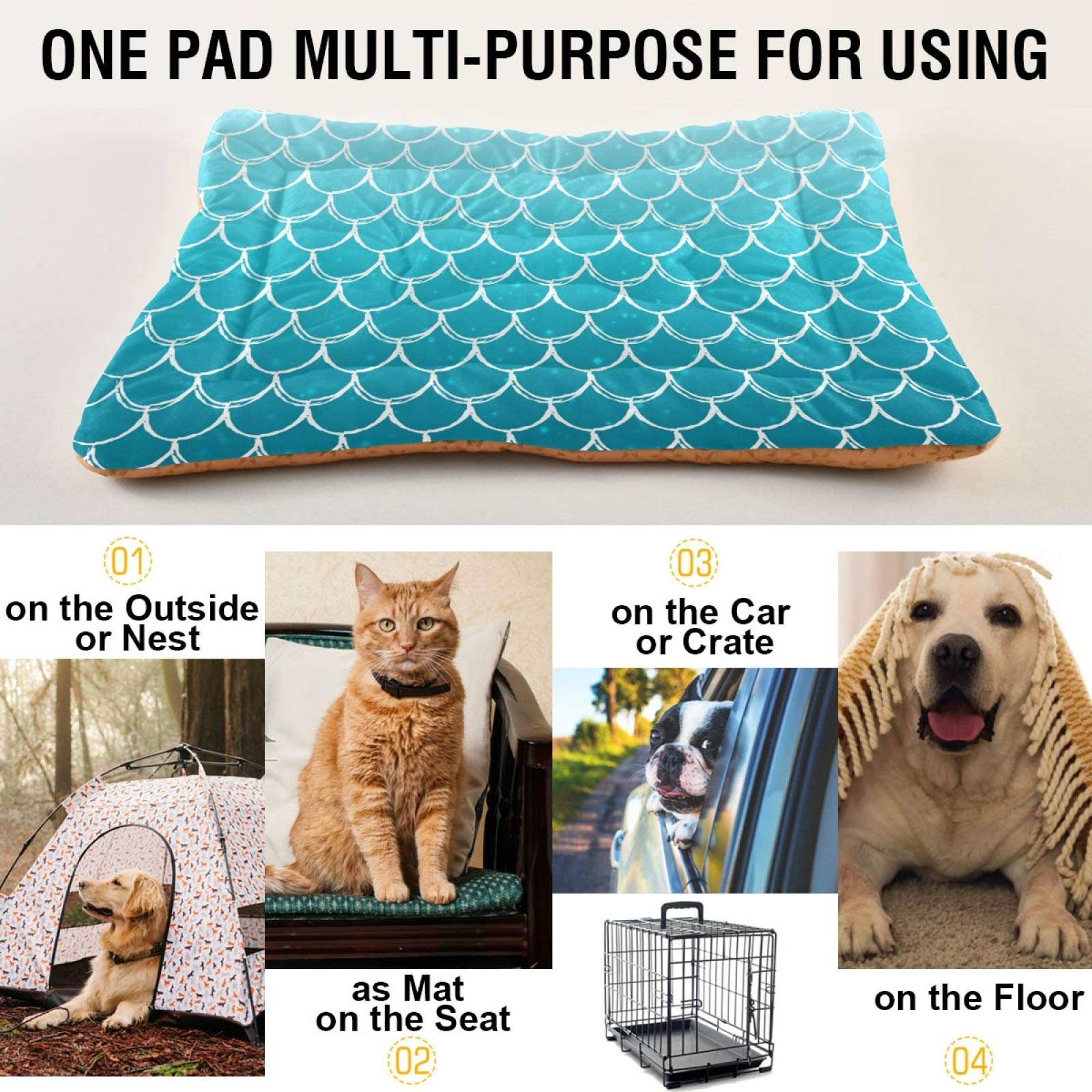 **Blue Mermaid Scale Pet Bed - Ultra Soft Rectangle Dog & Cat Bed for Small to Medium Pets, 24x18 Inch, Calming Comfort for Anxiety Relief - Perfect for Crates, Living Rooms & Bedrooms**