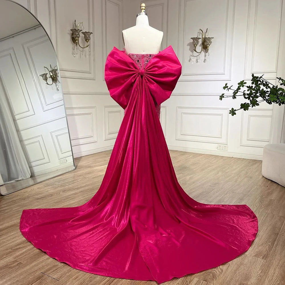 Elegant Fuchsia Mermaid Evening Dress with Pearl Beading - Luxury Formal Gown for Women | Dubai Party Wear, Wedding Guest Dress, Red Carpet Event 2025 - LA72263