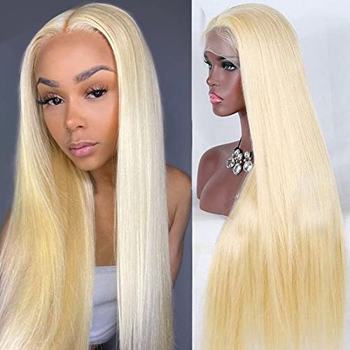 613 Blonde Lace Front Wig - 13x4 Brazilian Virgin Human Hair Straight 9A Grade - 150% Density 18 Inch Pre-Plucked Lace Frontal Wig for Black Women (Can Be Restyled) - Perfect for Daily Wear, Cosplay, and Special Occasions