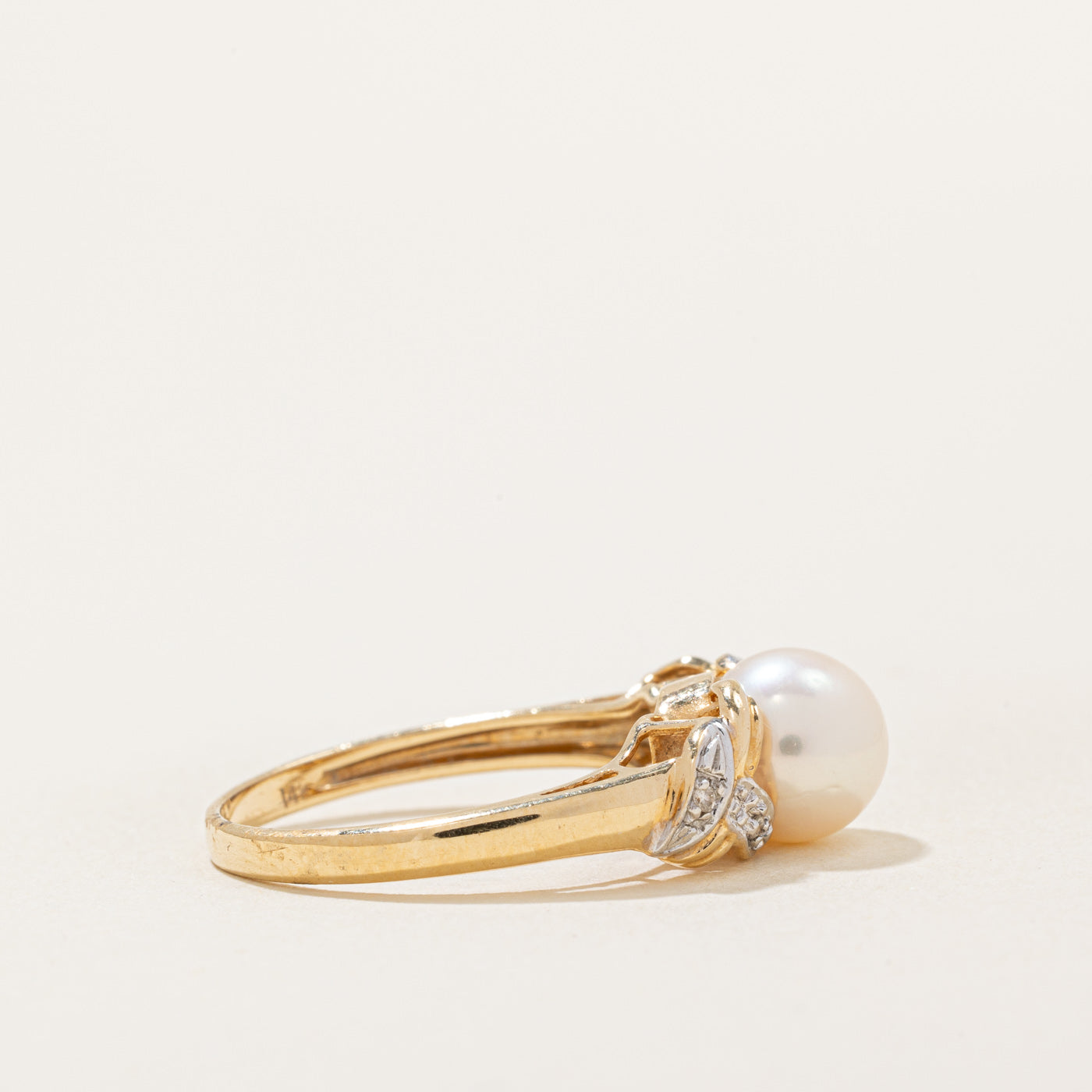 Elegant Pearl & Diamond Cocktail Ring | 0.02ctw | Size 6.75 | Perfect for Evening Parties, Weddings & Special Occasions