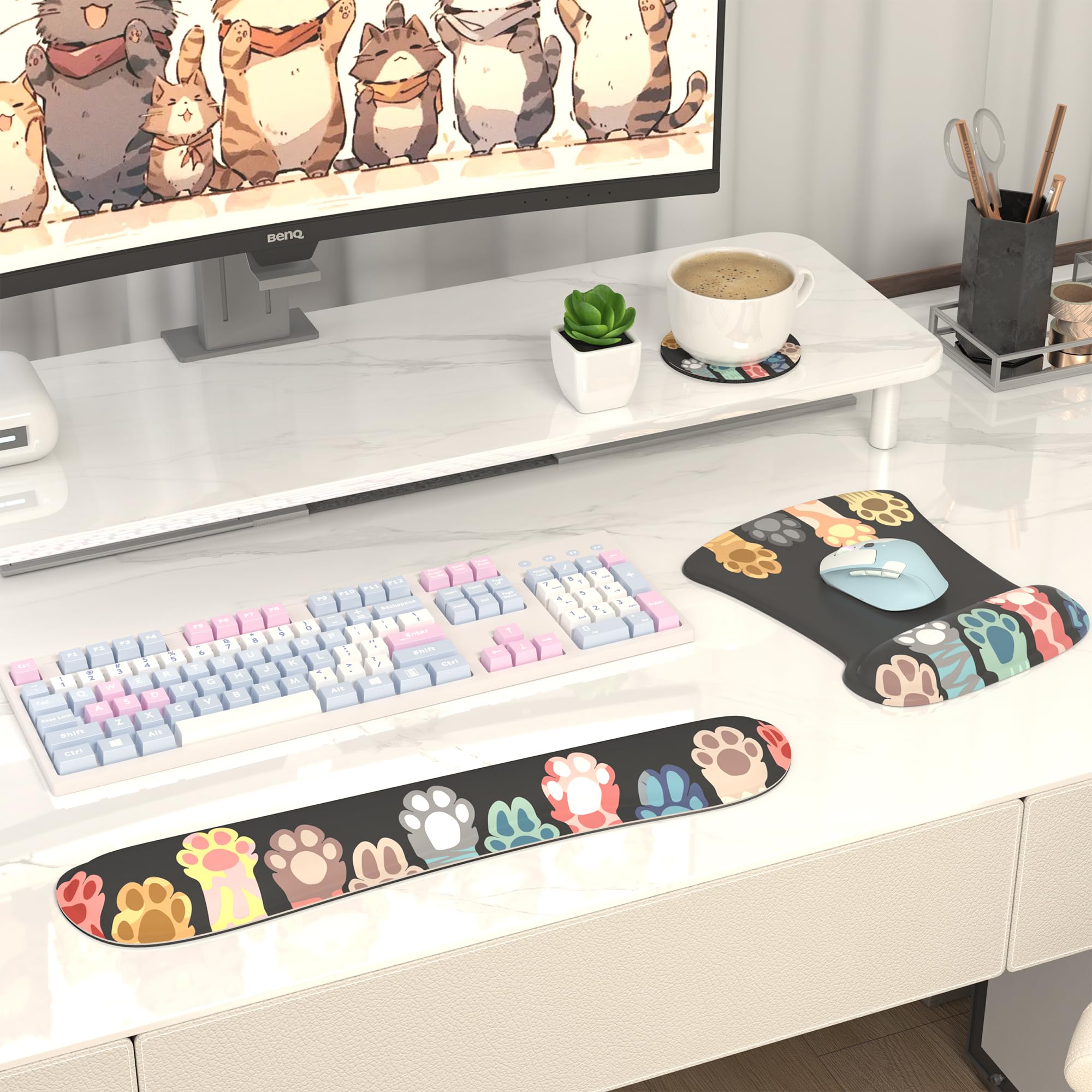 3-in-1 Ergonomic Mouse Pad Set with Wrist Rest - Memory Foam Keyboard & Gel Mouse Pad for Office & Gaming