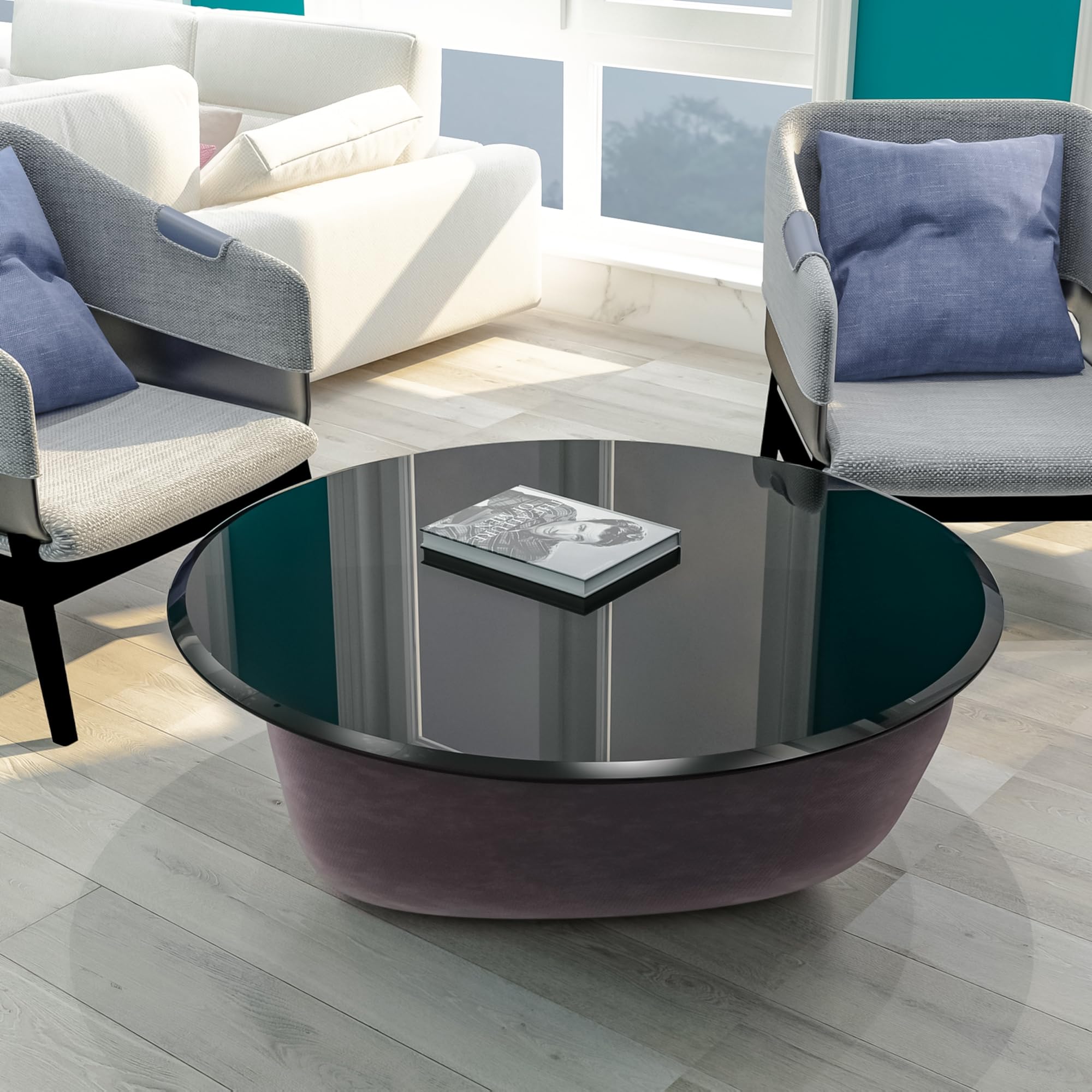 38.6 Inch Round Tempered Glass Table Top - 2/5 Inch Thick Black Glass with Beveled Polished Edge - Perfect for Dining Tables, Coffee Tables, and Modern Home Decor