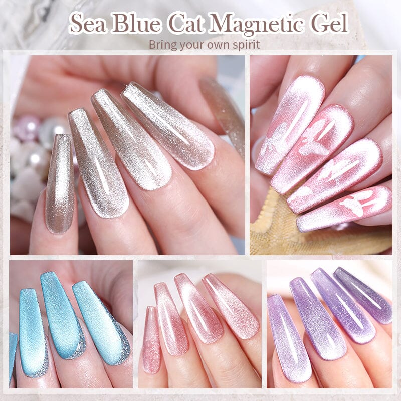 Sea Blue Cat Magnetic Gel Polish 10ml - UV LED Nail Art Kit for Salon & Home Manicure - Long Lasting Nail Polish for Professional & DIY Use