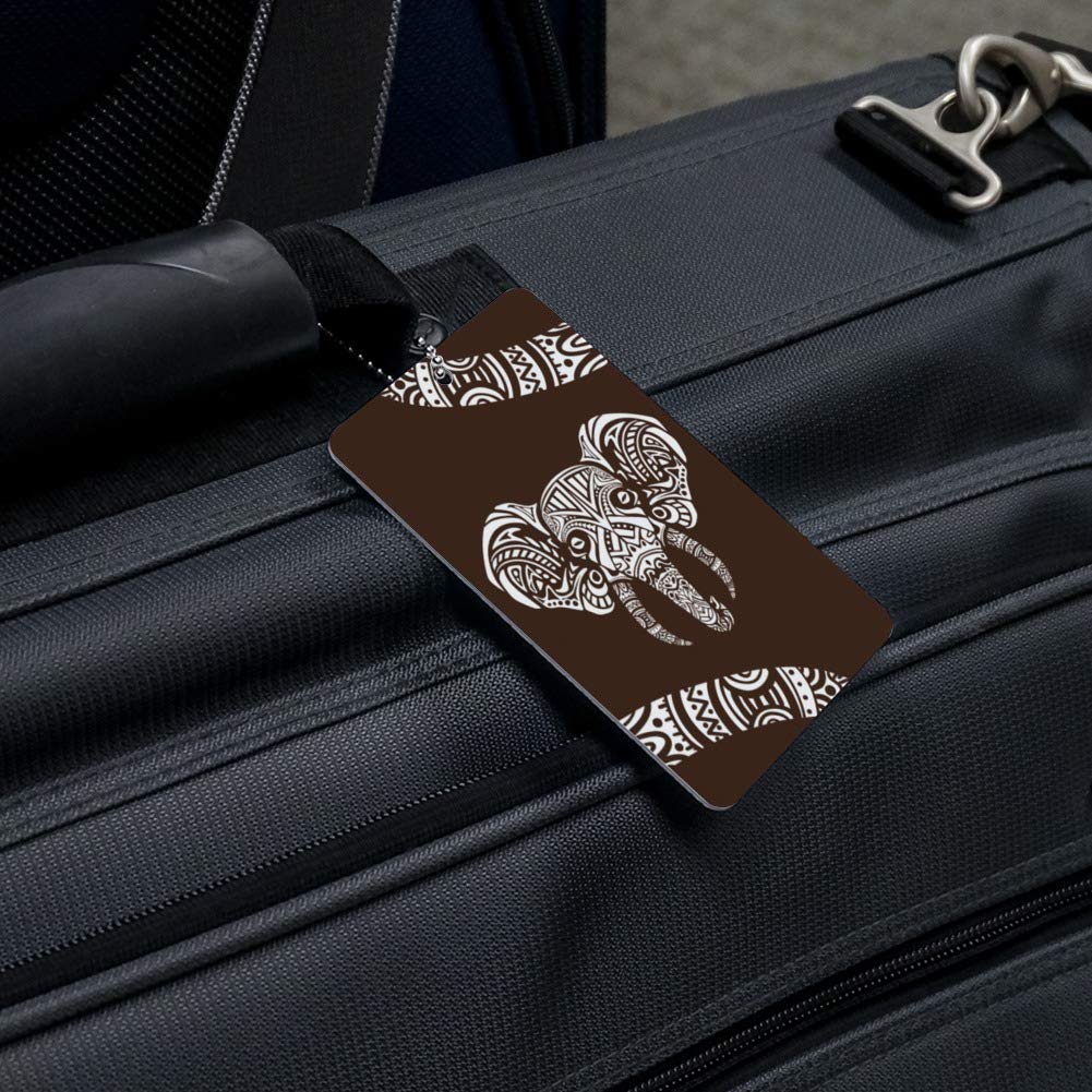 White African Elephant Tribal Luggage Tag - Durable Suitcase ID Card for Carry-On Bags - Perfect for Travel Identification, Vacation Luggage Tracking & Unique Gift Idea