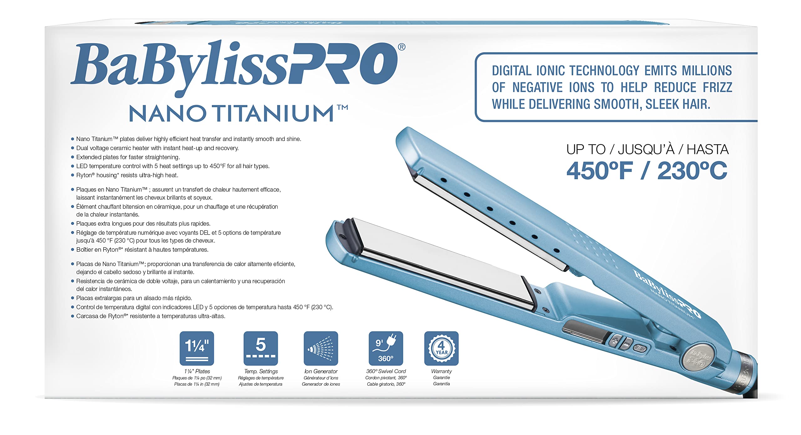 BabylissPRO Nano Titanium Ionic Hair Straightener - Professional Flat Iron for All Hair Types | Salon-Quality Styling at Home for Smooth, Shiny Hair