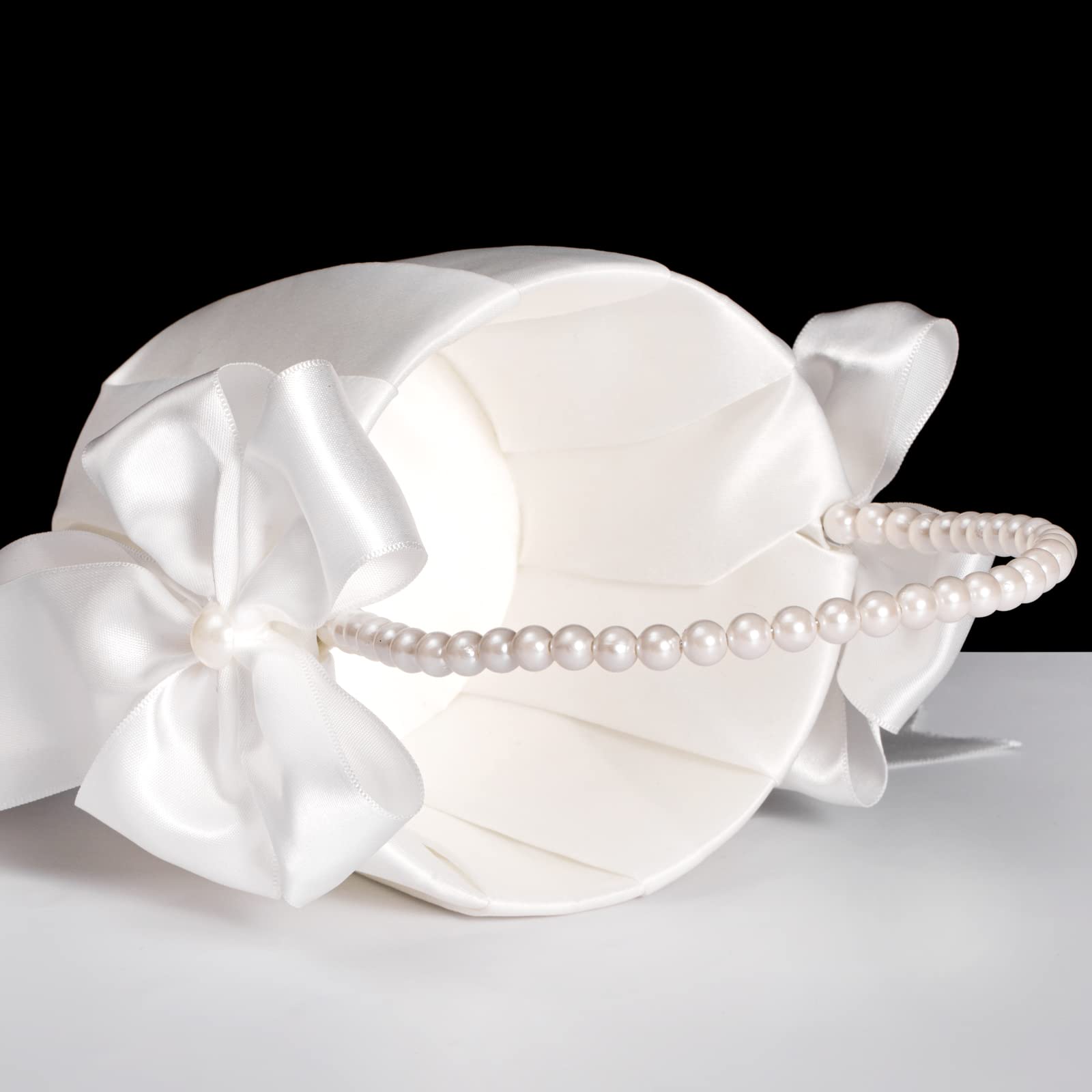 Elegant Ivory Flower Girl Baskets with Pearl Handle - Set of 2 for Wedding Ceremonies | Perfect for Petal Scattering & Bridal Processions