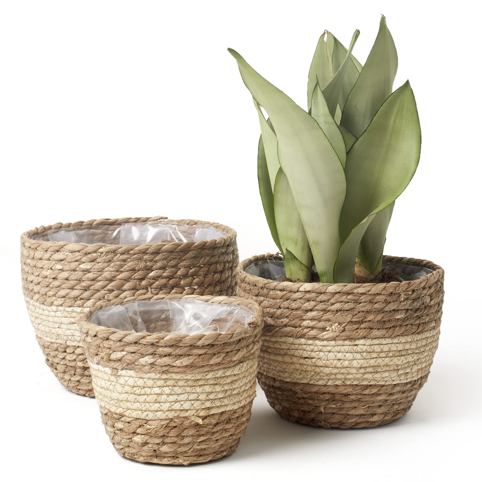LA JOLIE MUSE 10 Inch Seagrass Planter Basket - Indoor/Outdoor Flower Pot Cover, Natural Beige Plant Container for Home Decor, Patio, Garden & Boho Style Decorations