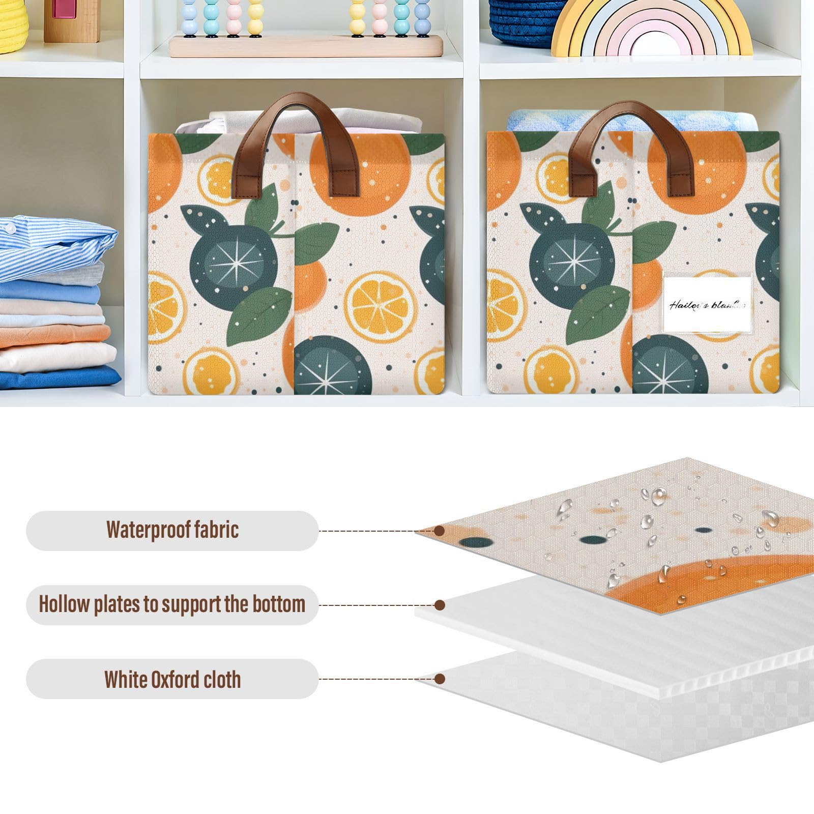 Emelivor Foldable Storage Bins with Handles - Orange Rectangular Storage Baskets for Shelves | Organizer for Home, Dorm, Office, Nursery & Closet | Perfect for Toys, Books, Clothes & Home Organization