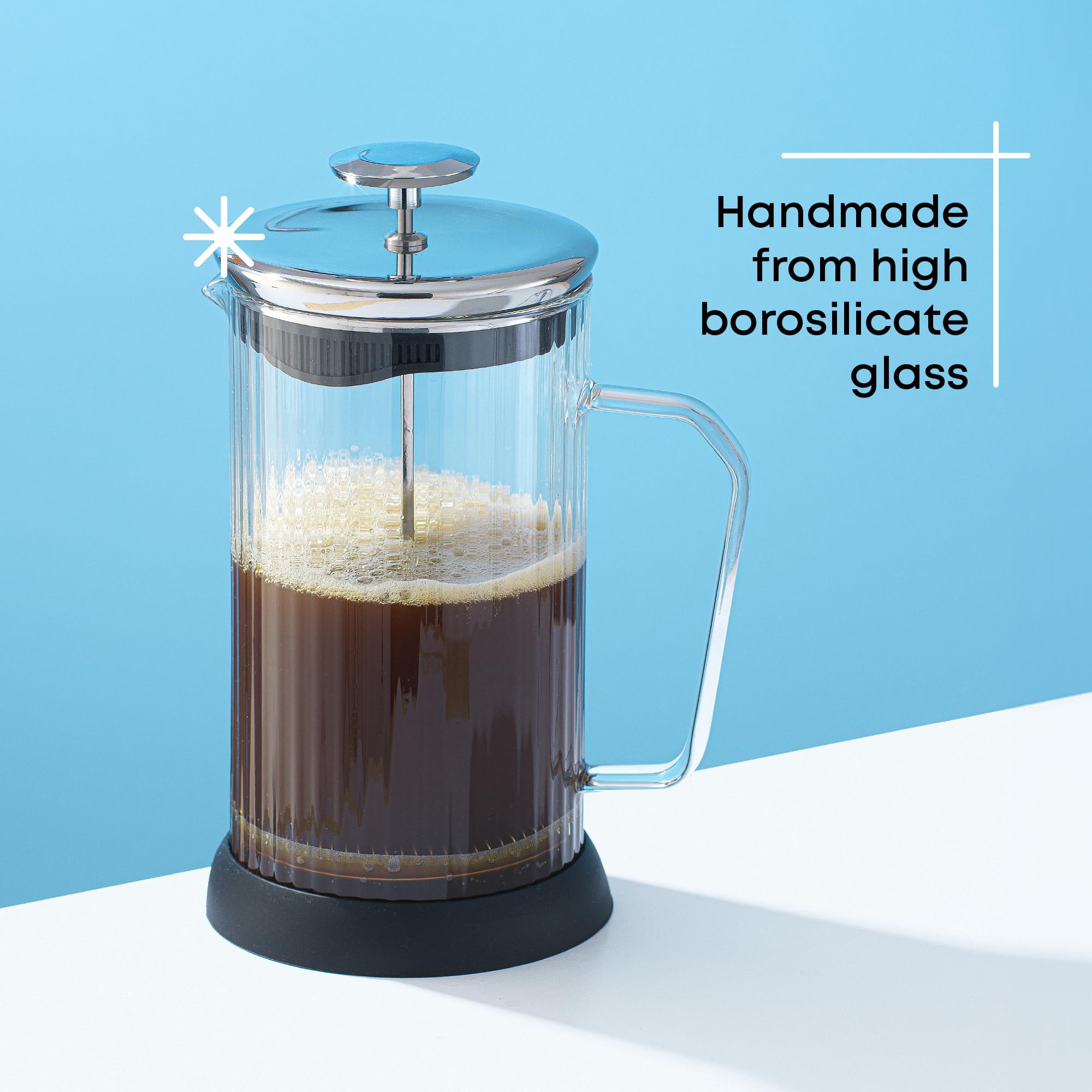 JoyJolt Fluted French Press Coffee & Tea Maker Set - 33.8oz Stainless Steel & Borosilicate Glass - Portable Cold Brew & Hot Coffee Maker for Home, Office, Camping & Travel