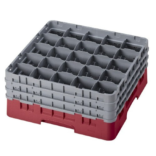 Cambro 25S738416 Camrack 25-Compartment Glass Rack in Cranberry - Durable Barware Organizer for Restaurants, Bars & Home Kitchen Storage