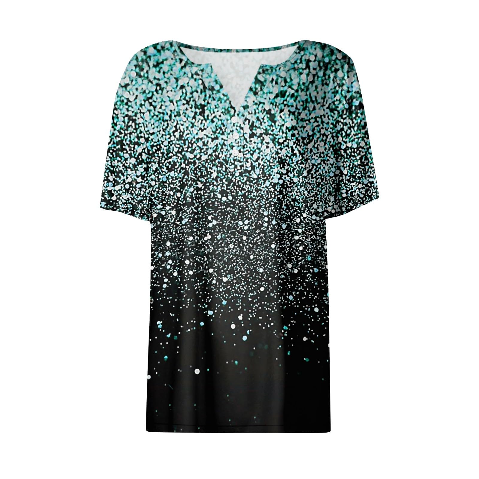 Women's Short Sleeve V-Neck Printed Button Down Tops - Casual Summer Vacation Blouses for Beach Outings & Travel