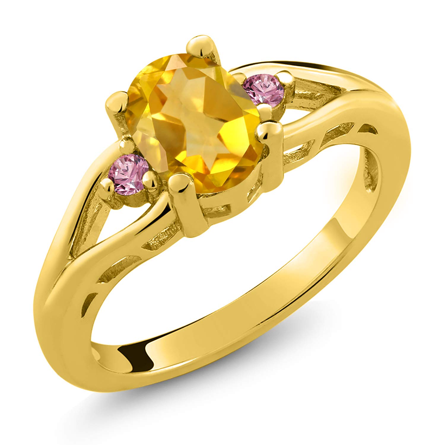 1.38 Ct Yellow Citrine & Pink Lab-Grown Diamond Ring - 18K Yellow Gold Plated Sterling Silver - Elegant Jewelry for Women, Perfect for Engagement, Anniversary & Special Occasions