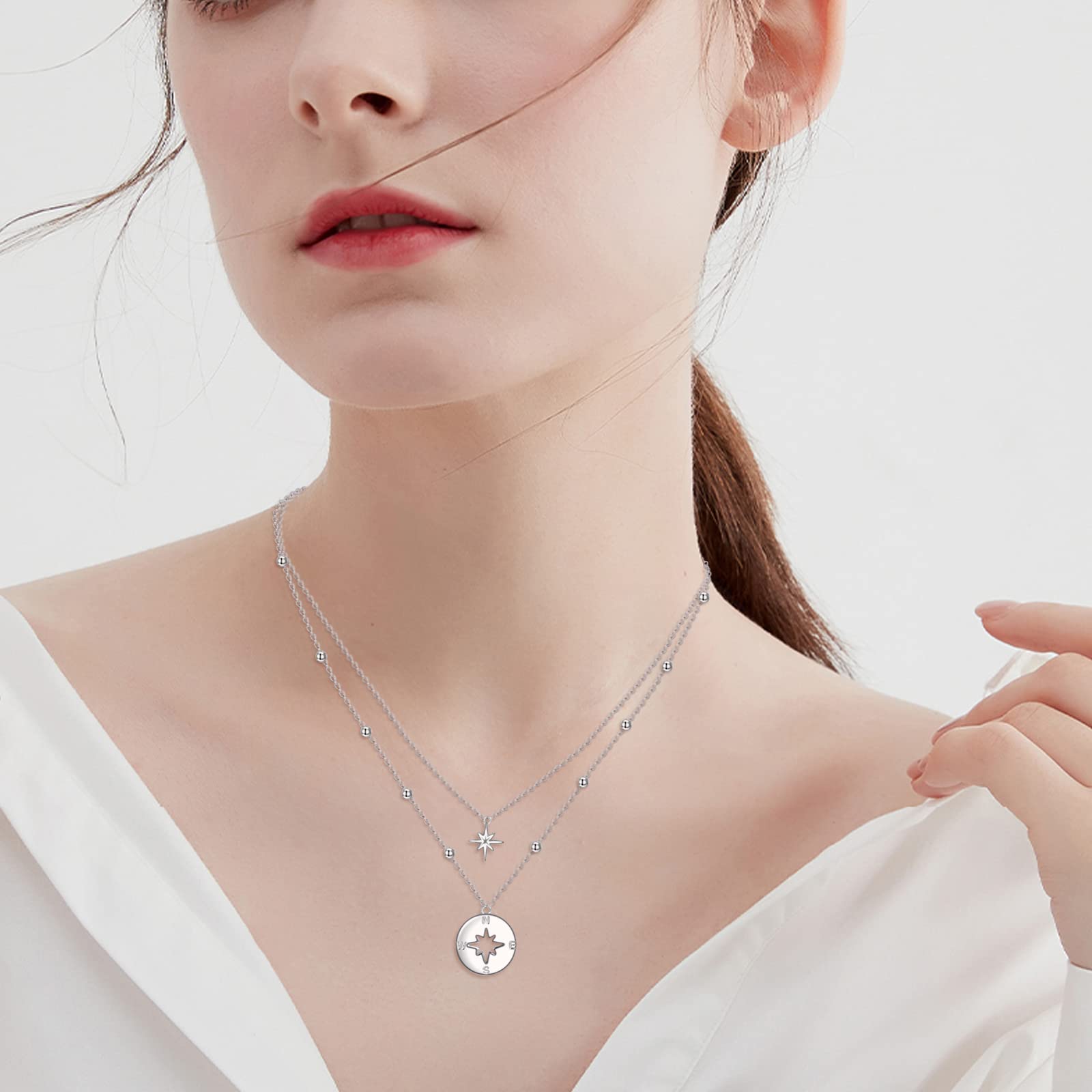 Compass Necklace for Women - Sterling Silver Graduation Gift, Christmas Jewelry, Layered Necklace for Travel & Adventure - Perfect for Everyday Wear, Special Occasions & Gifts