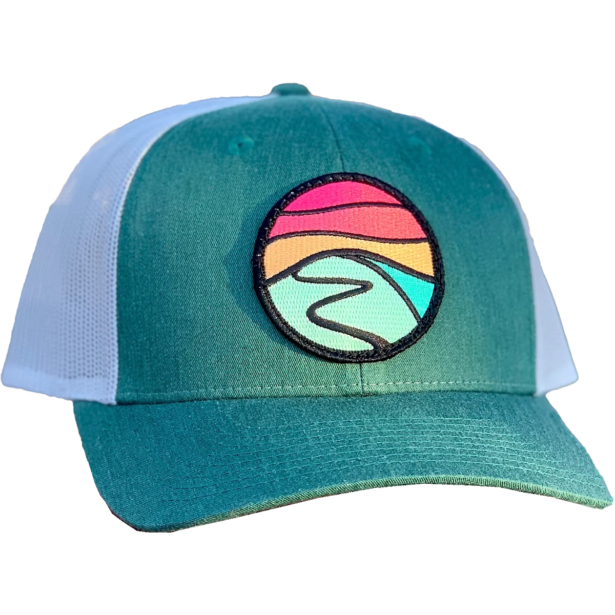 Hilltop Patch Curved Brim Trucker Hat - Vintage Style Adjustable Baseball Cap for Outdoor Activities, Hiking & Casual Wear