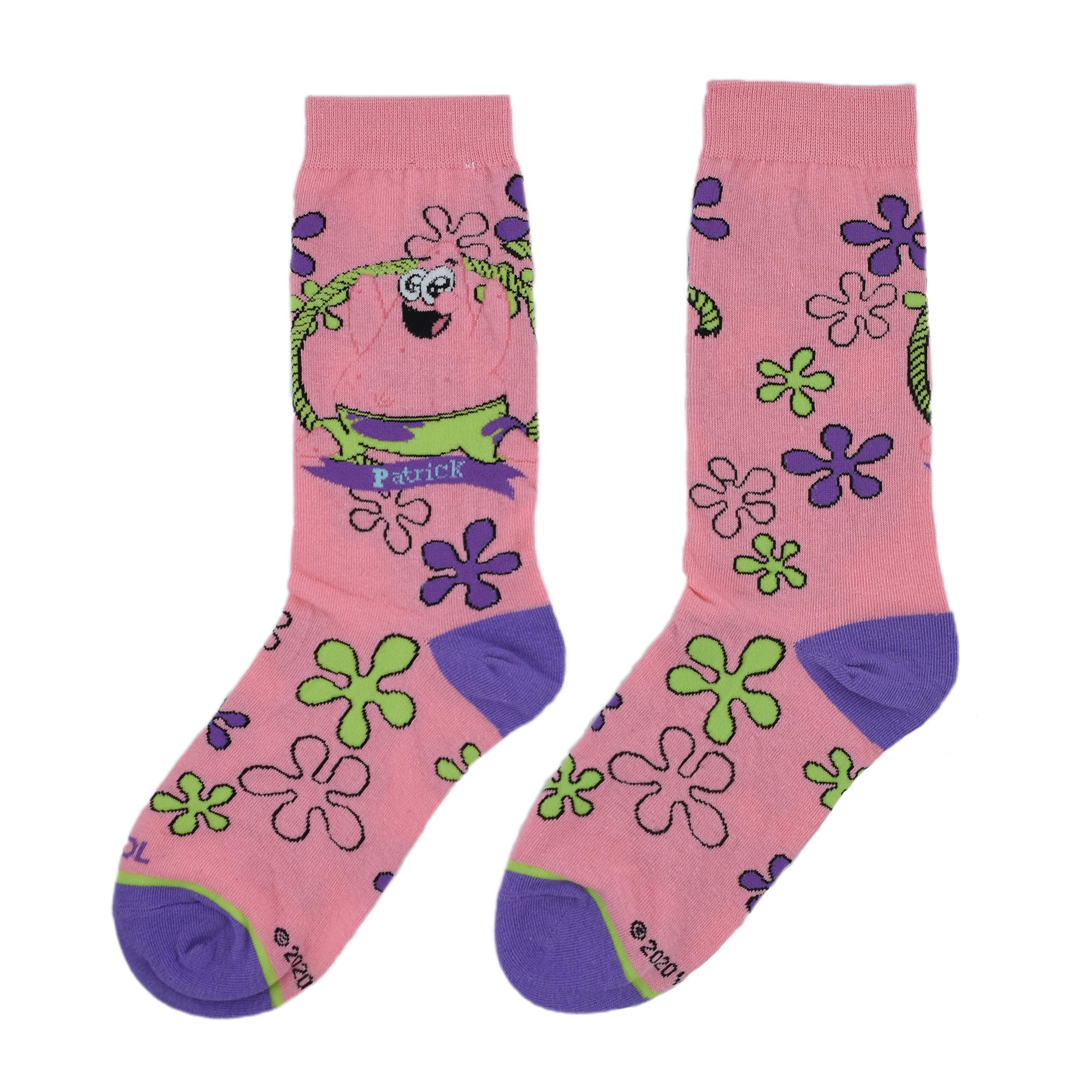 SpongeBob & Patrick Graphic Novelty Crew Socks for Women - Fun Cartoon Printed Ankle Socks (Large) - Perfect for Cosplay, Gift Giving & Everyday Wear