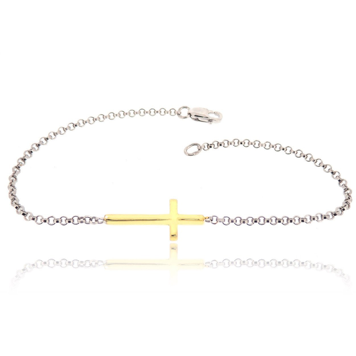 SOVATS 925 Sterling Silver Rhodium Plated Cross Bracelet for Women - Yellow Gold Plated Religious Jewelry Gift for Birthday, Christmas & Special Occasions | Perfect for Church, Weddings & Daily Wear