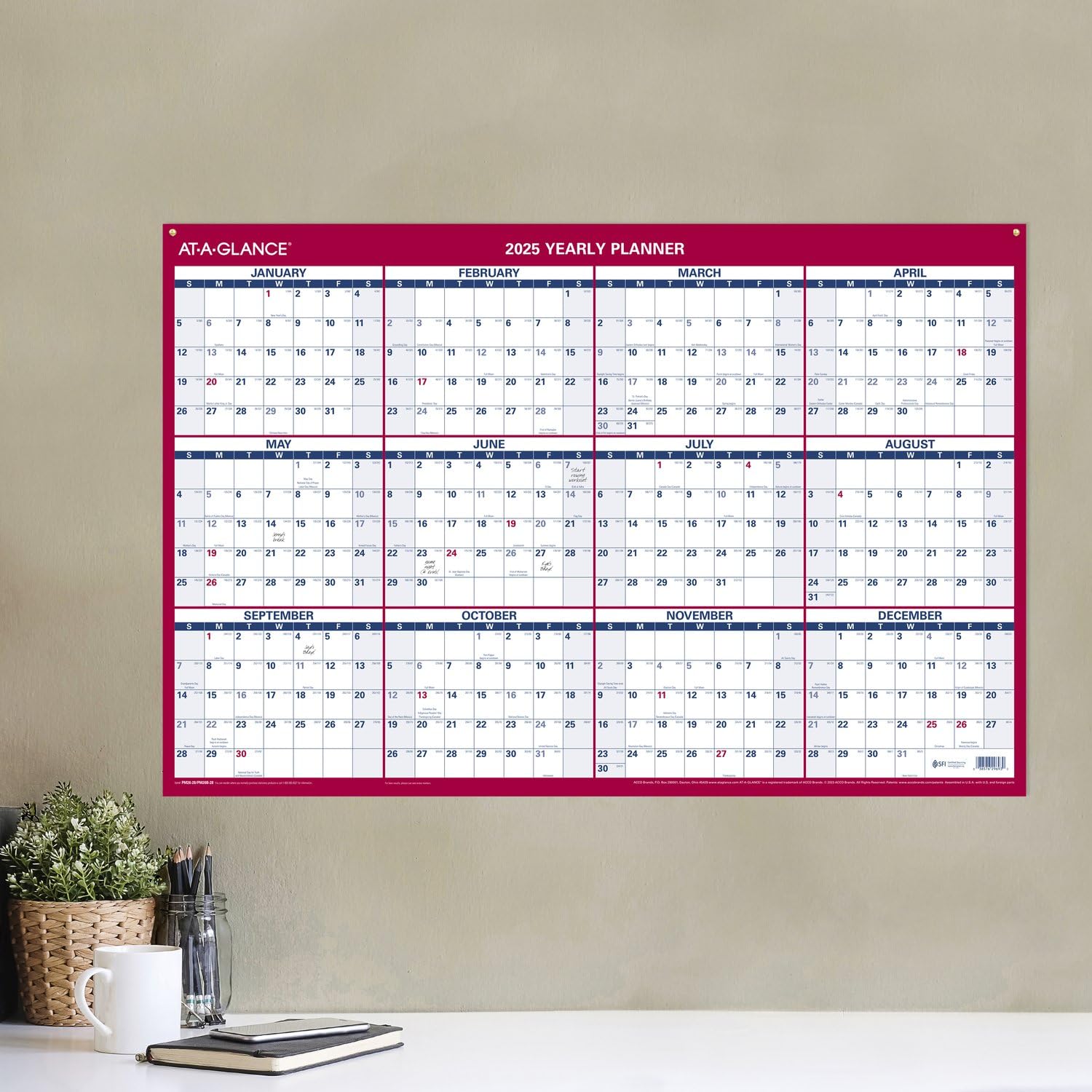 AT-A-GLANCE 2025 Dry Erase Wall Calendar Planner - 36