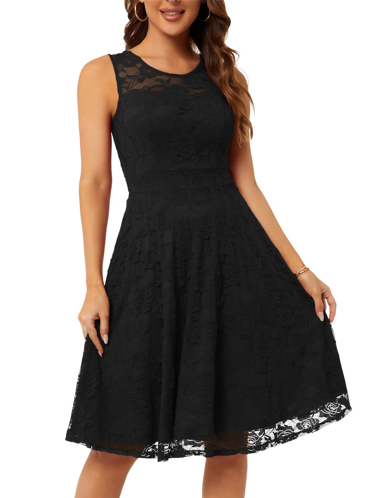 Vintage Floral Lace A-Line Dress for Women - Elegant Cocktail Party & Wedding Guest Dress | Perfect for Formal Events, Evening Parties & Special Occasions