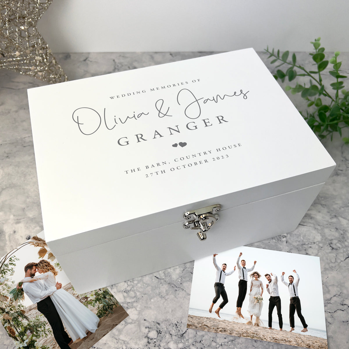 Personalized Wedding Memory Box - White Wooden Keepsake Box for Bride & Groom - 3 Sizes (22cm, 27cm, 30cm) - Perfect for Anniversary Gifts, Photo Storage & Special Occasion Decor