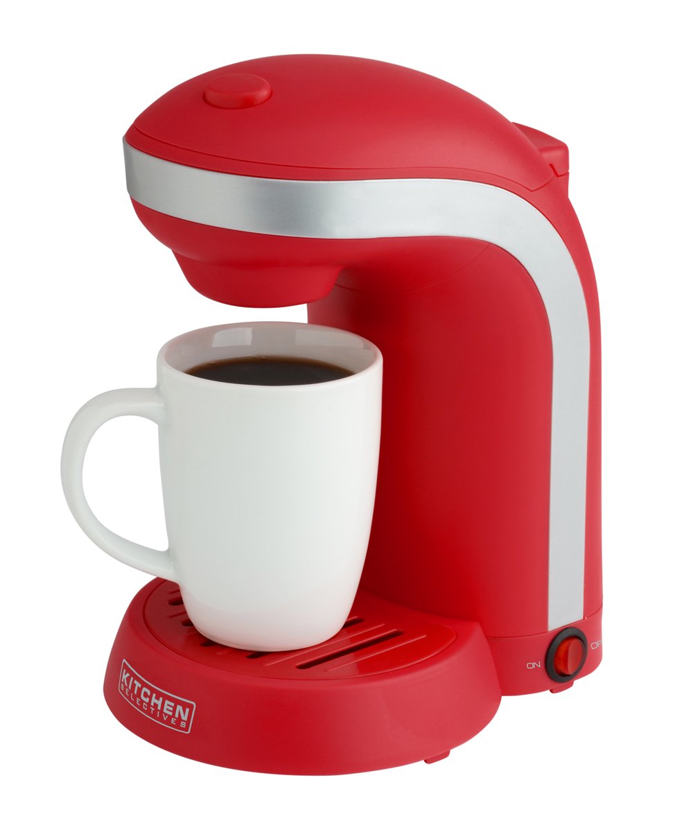 Single Serve Coffee Maker with Travel Mug - Red Drip Coffee Machine for Home & Office | Portable for Camping, Travel & Gifts