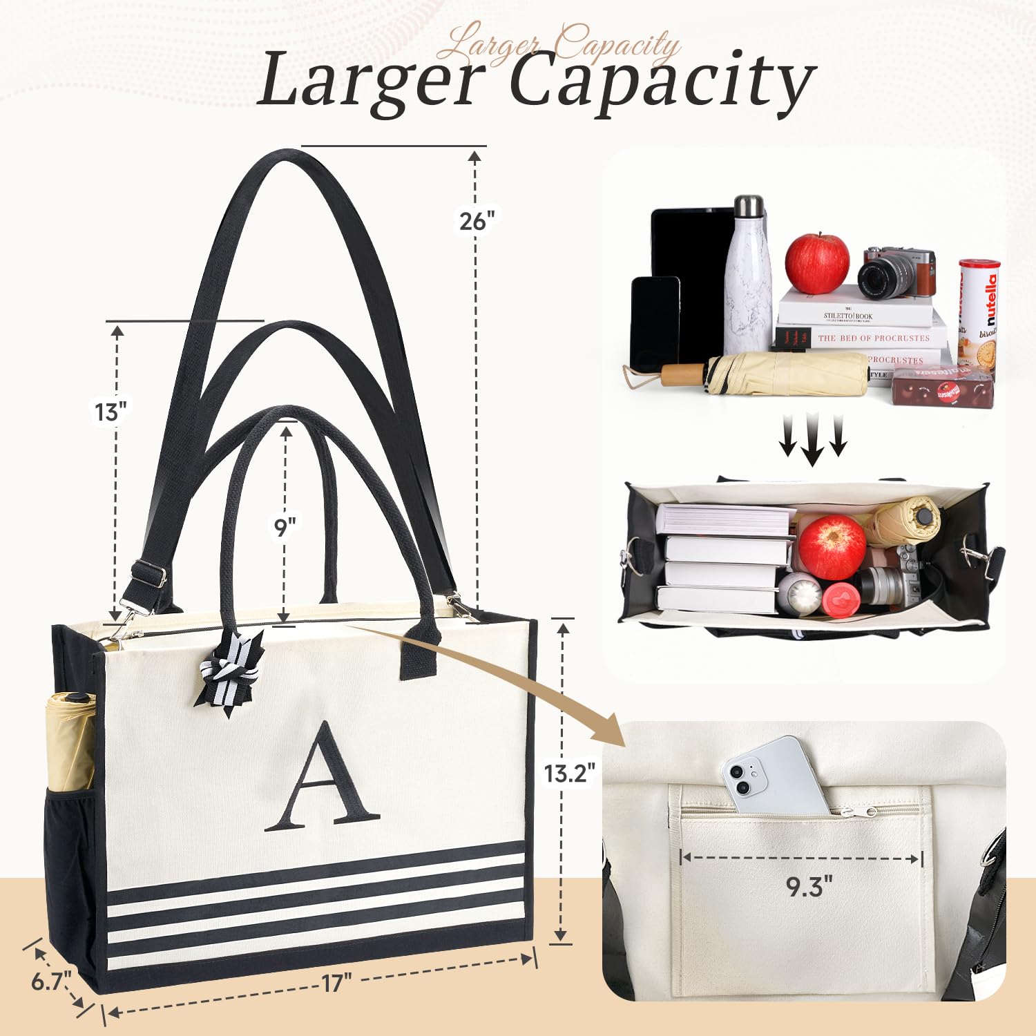 Personalized Monogrammed Canvas Tote Bag - Custom Initials for Women, Teachers, Birthday & Graduation Gifts - Perfect for Beach, Shopping & Everyday Use