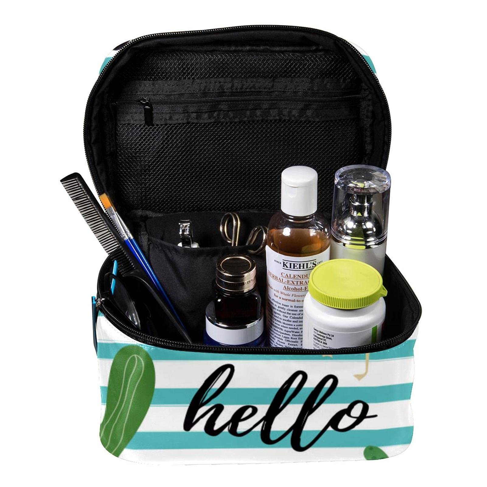 Large Tropical Flamingo Cactus Watermelon Travel Makeup Bag - Waterproof Cosmetic Organizer Case with Zipper for Women & Girls | Perfect for Beach Vacations, Gym Essentials & Weekend Getaways