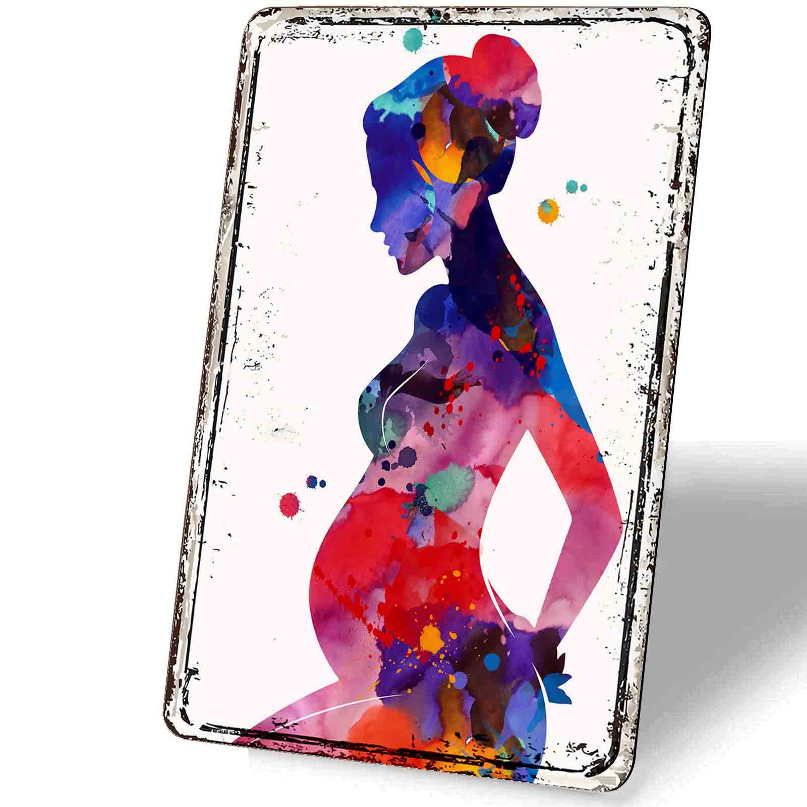 Pregnant Woman Watercolor Metal Wall Art - 12x16 Inch Gynecology & Obstetrician Office Decor - Vintage Tin Sign for Midwife Clinic, Therapist Office & Medical Art Collection - Perfect for Healthcare Professional Gifts & Medical Office Wall Decor