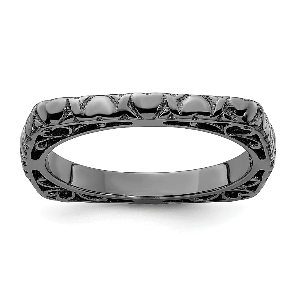 925 Sterling Silver Black Plated Square Band Ring for Women - Stackable Minimalist Jewelry, Dainty Gift for Her - Perfect for Everyday Wear, Anniversary & Valentine's Day Gifts