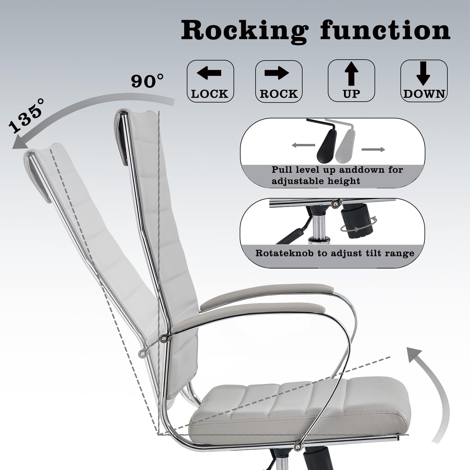 Ergonomic Executive Office Chair - High Back Leather Swivel Desk Chair with Lumbar Support (Grey) - Perfect for Home Office, Gaming & Workspaces
