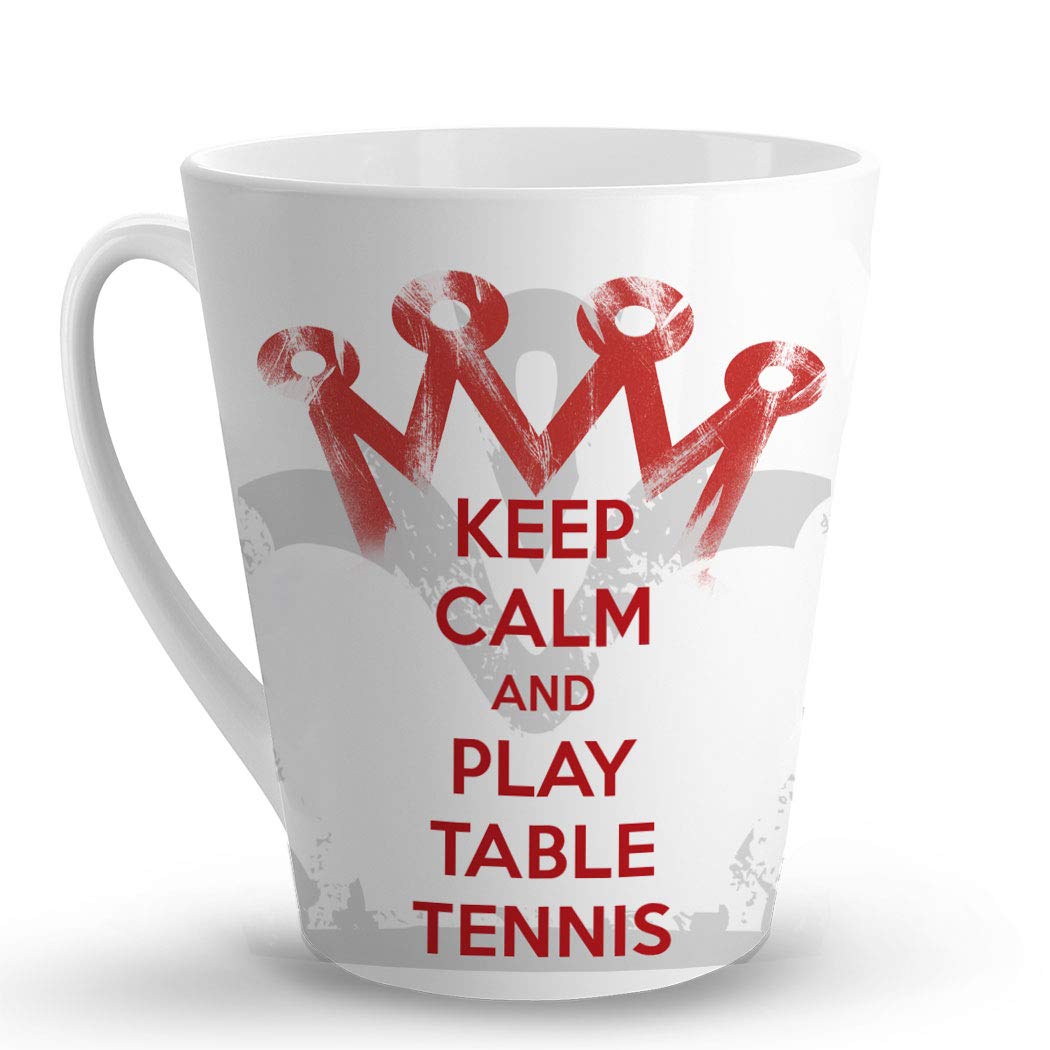 Makoroni - Keep Calm and Play Table Tennis - 12 Oz Ceramic Coffee Mug for Tea, Latte & Hot Drinks - Perfect Gift for Ping Pong Lovers & Office Use
