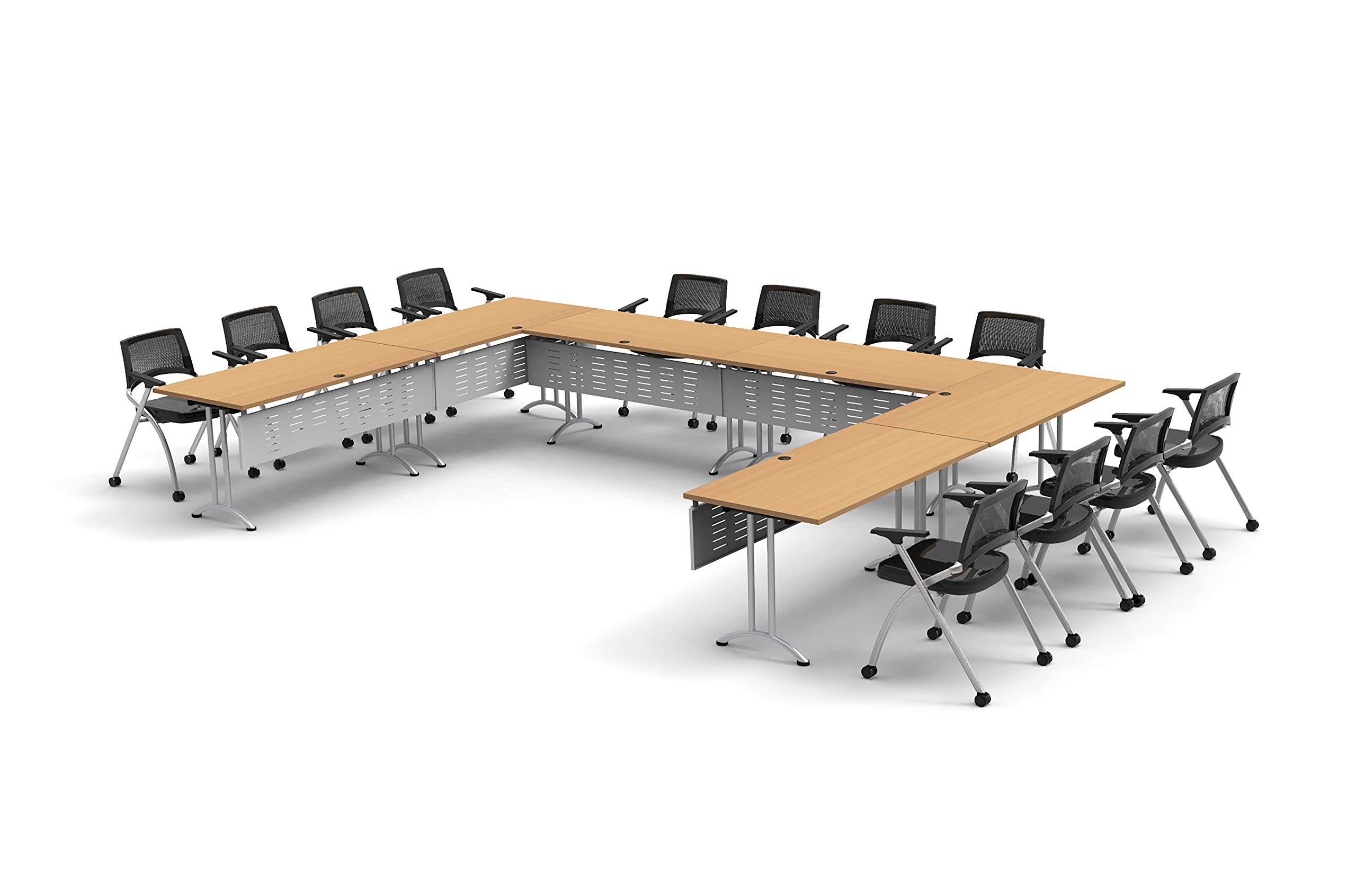 12-Person Folding Conference Table Set with 18pc Beech Chairs & Modesty Panels - Connectable Training Tables for Classrooms, Seminars & Meetings | Space-Saving Nesting Design for Compact Storage | Ideal for Office Training, School Classrooms & Event Spaces