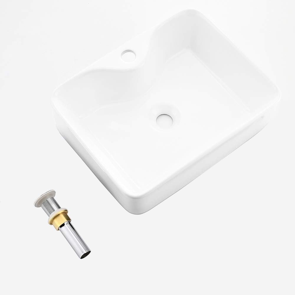 White Porcelain Vessel Sink 19x15 - Rectangular Bathroom Vanity Sink for Countertop