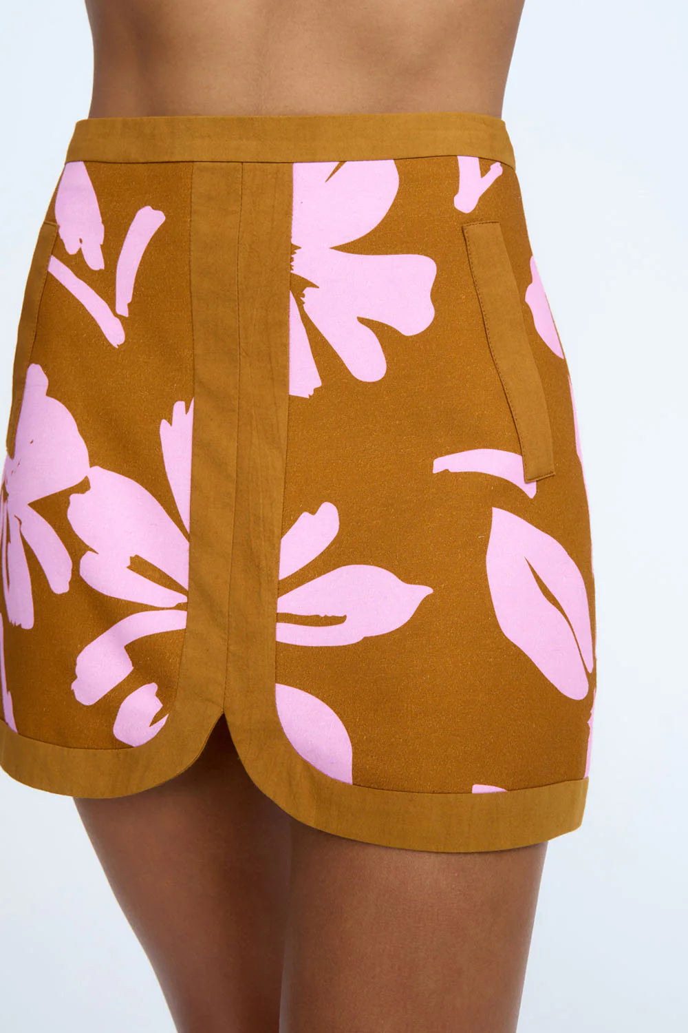 Floral Embroidered Denim Panel Skirt in Pink Clay - Boho Chic Style for Women's Casual Outfits & Summer Fashion