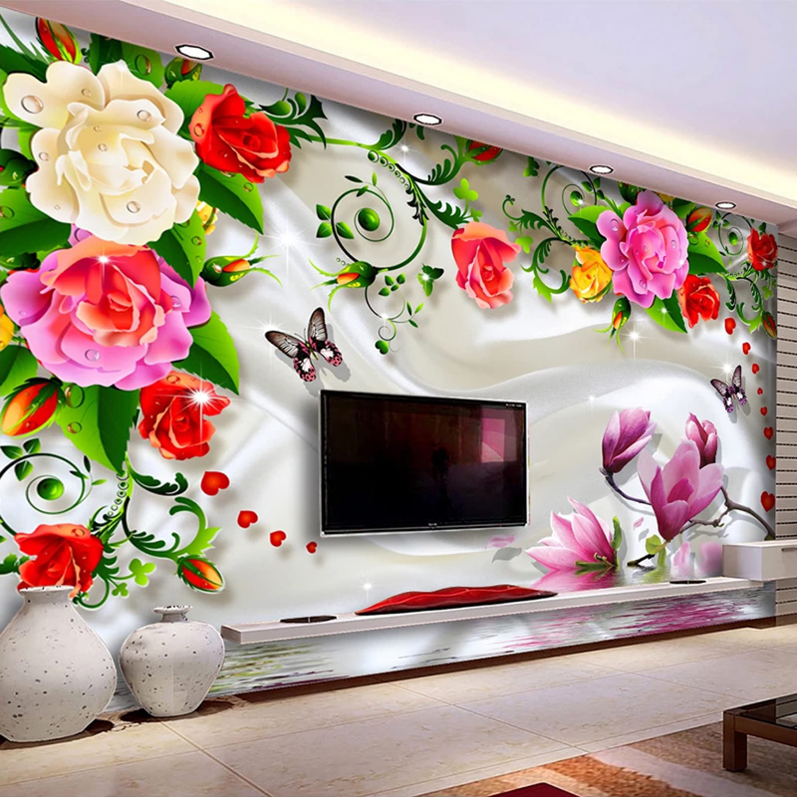 Floral Peel and Stick Wallpaper - Modern Custom Wall Mural for Living Room & Bedroom Decor, 9'2'' x 5'11'' - Perfect for Home Renovation, Wedding Backdrops, and Photo Booth Backgrounds