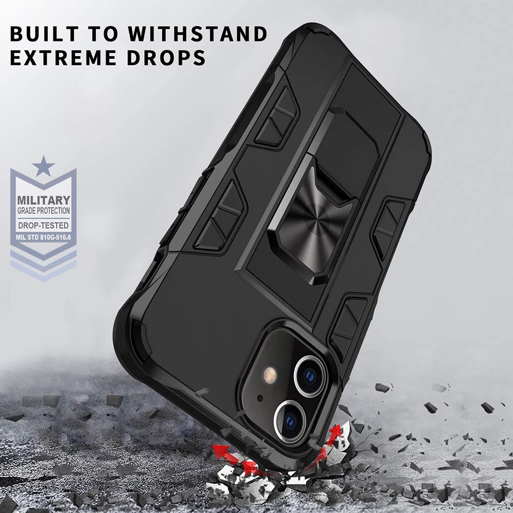Military Grade Shockproof iPhone 12/12 Pro Case with Built-in Kickstand & Magnetic Car Mount - Heavy Duty Protective Phone Cover (Red) - Perfect for Outdoor Adventures, Work & Daily Commuting
