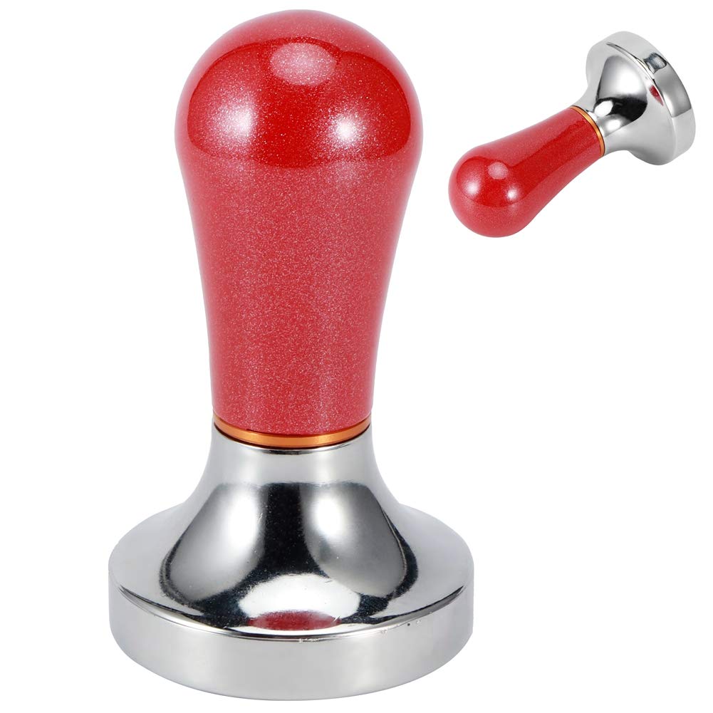 57mm Espresso Tamper - Professional Coffee Press Tool for Baristas | Heavy Duty Stainless Steel Coffee Accessory for Espresso Machines | Perfect for Home Coffee Bars & Cafés (Red)