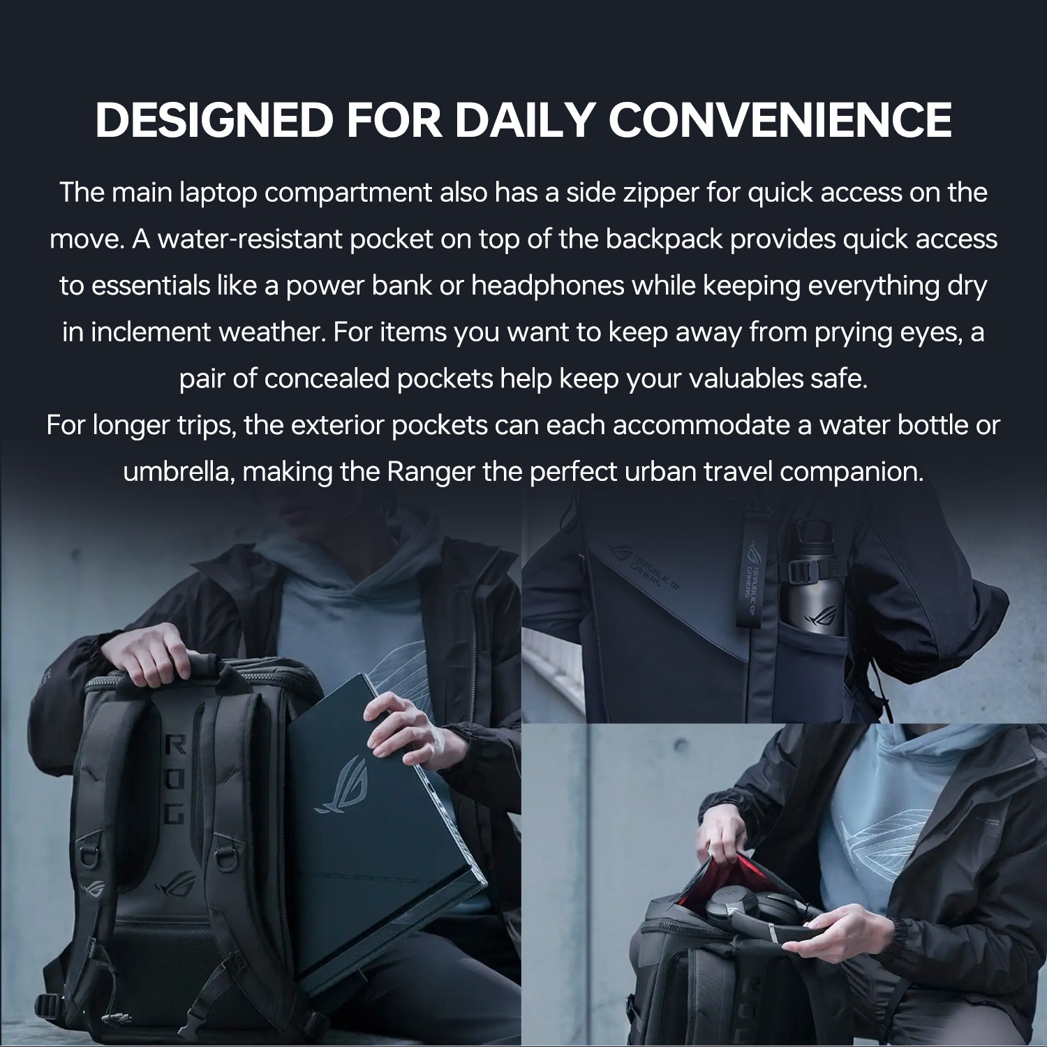 ASUS ROG RANGER BP2701 17.3 Inch Gaming Laptop Backpack with Luggage Strap - Water Resistant Travel Backpack for Gamers & Professionals - Perfect for School, Work, Travel & Esports Events