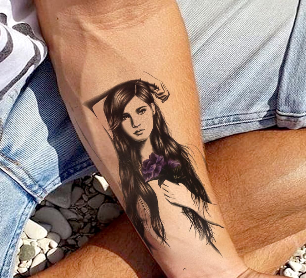 Waterproof Temporary Tattoo Stickers for Men & Women - 3D Realistic Flowers, Butterflies, Stars, Angels, Wolves & Armband Designs (21x15cm) | Perfect for Parties, Festivals, Cosplay & Body Art | HB-478