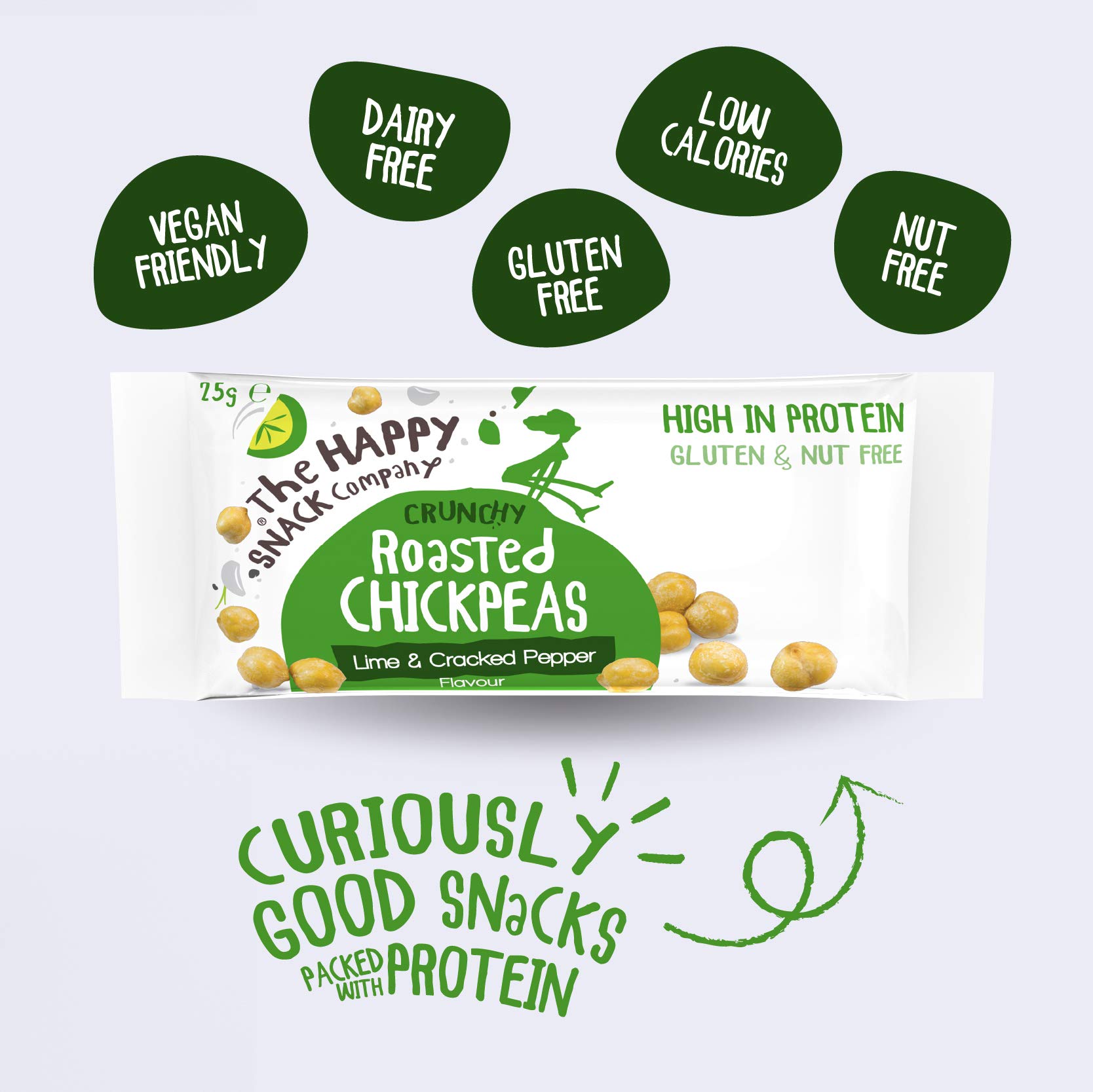 The Happy Snack Company Roasted Chickpeas, Lime & Cracked Pepper Flavor – Healthy High-Protein Snacks, Gluten-Free, Vegan, 100 Calories per 25g Serving (Pack of 20) – Perfect for On-the-Go, Office Snacking & Post-Workout Fuel