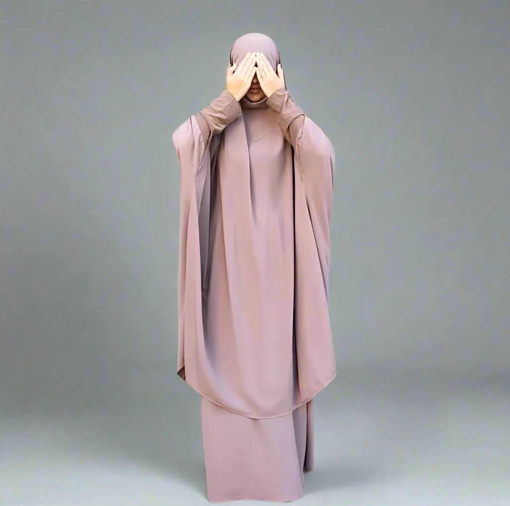 2-Piece Overhead Nida Jilbab Prayer Dress Set - Islamic Hijab Prayer Garment for Women - Perfect for Salah, Mosque, and Daily Modest Wear